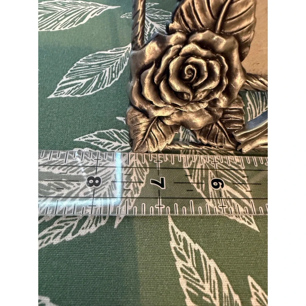 Vintage Style Pewter Tone Rose Floral 5x7 Picture Frame Ornate 3D Metal Silver